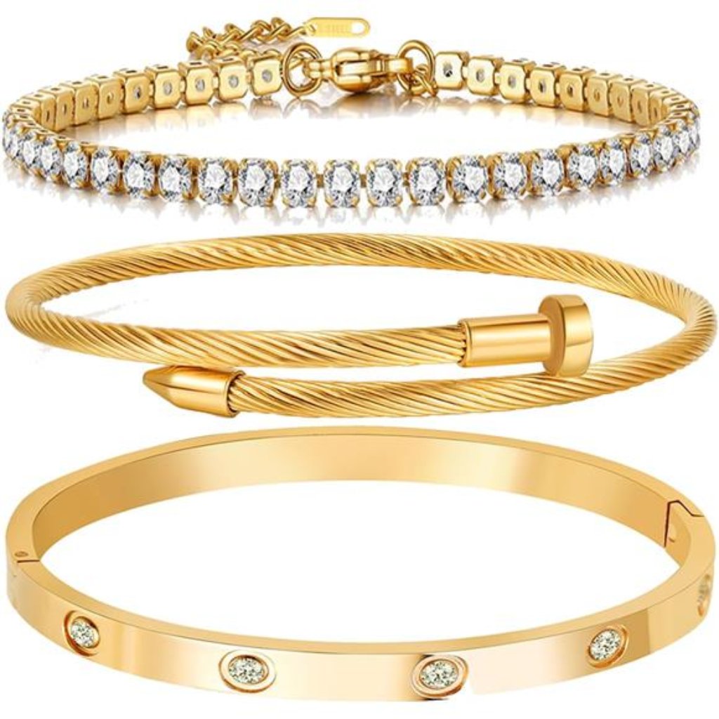 18 K Gold Plated Love Bangle Bracelet Set Flexible Wide Wristband Bangle 72$